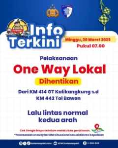 Arus Mudik 2025, Korlantas Polri Hentikan One Way KM 414-442 Bawen